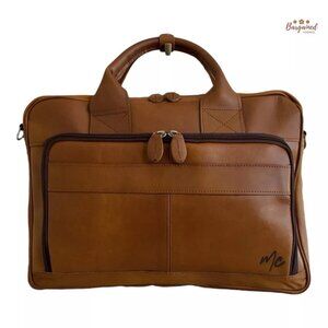 Authentic MC Genuine Cognac Leather Medium Briefcase/Document Crossbody Bag